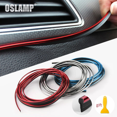 5M Car Styling Interior Decoration Strip Chrome Silver Blue Red Moulding